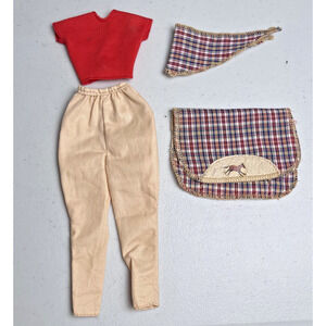 Vintage Barbie Clone Western Outfit Clothes Lot Red Top Pants Scarf Horse Pad